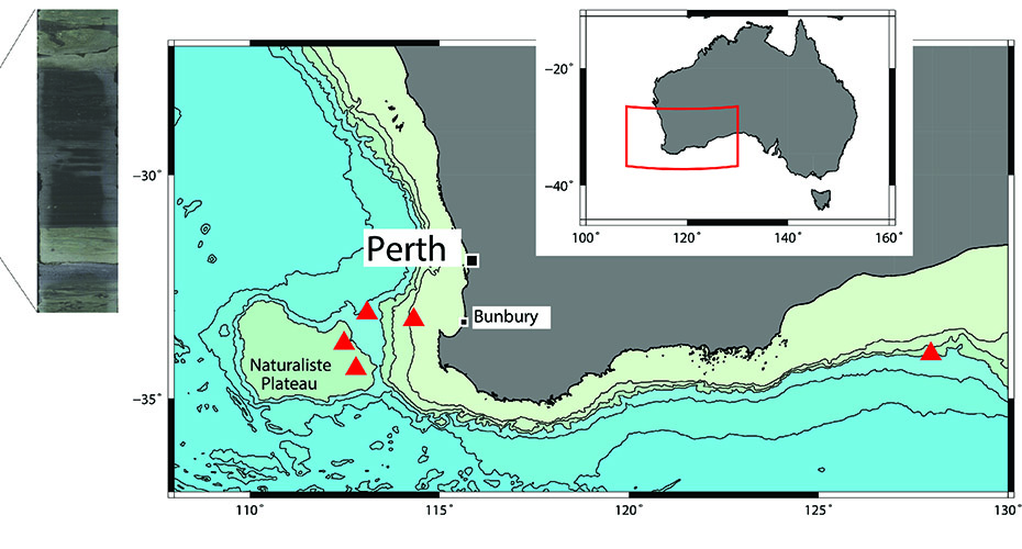 Diagram of sediment cores that span the OAE2 - the focus of this study